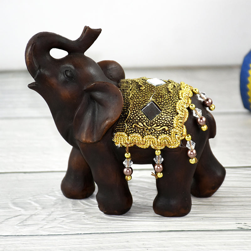 Home Decor Imitation Rosewood Grain Beaded Inlay Mirror Elephant Craft Ornament Unique Resin Elephant Desktop Ornament