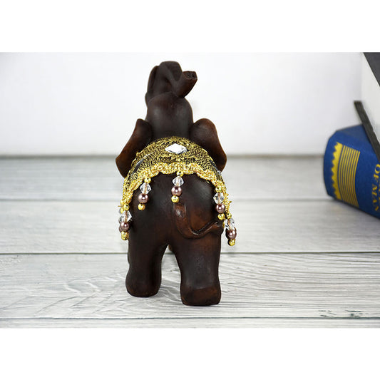 Home Decor Imitation Rosewood Grain Beaded Inlay Mirror Elephant Craft Ornament Unique Resin Elephant Desktop Ornament