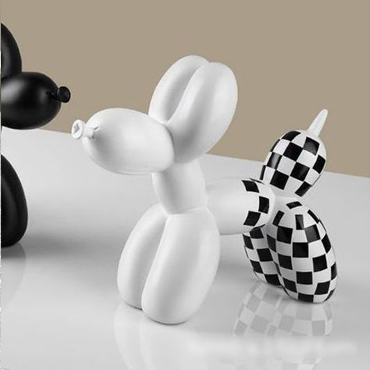 Nordic-inspired Modern Cross-Border Black-and-White Checkered Balloon Dog Ornament Home Decor Soft Furnishings Living Room Accessory Resin Craftwork