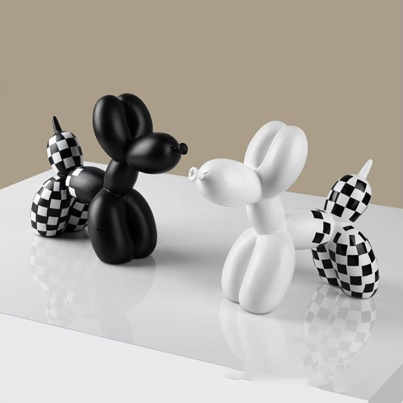 Nordic-inspired Modern Cross-Border Black-and-White Checkered Balloon Dog Ornament Home Decor Soft Furnishings Living Room Accessory Resin Craftwork