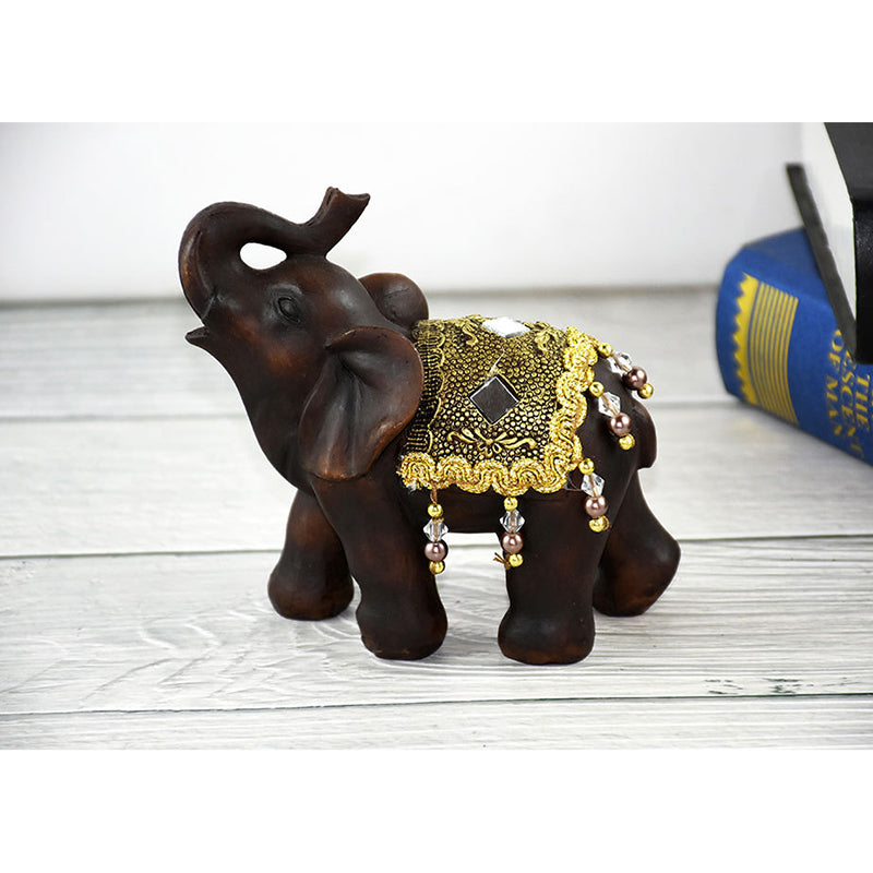 Home Decor Imitation Rosewood Grain Beaded Inlay Mirror Elephant Craft Ornament Unique Resin Elephant Desktop Ornament