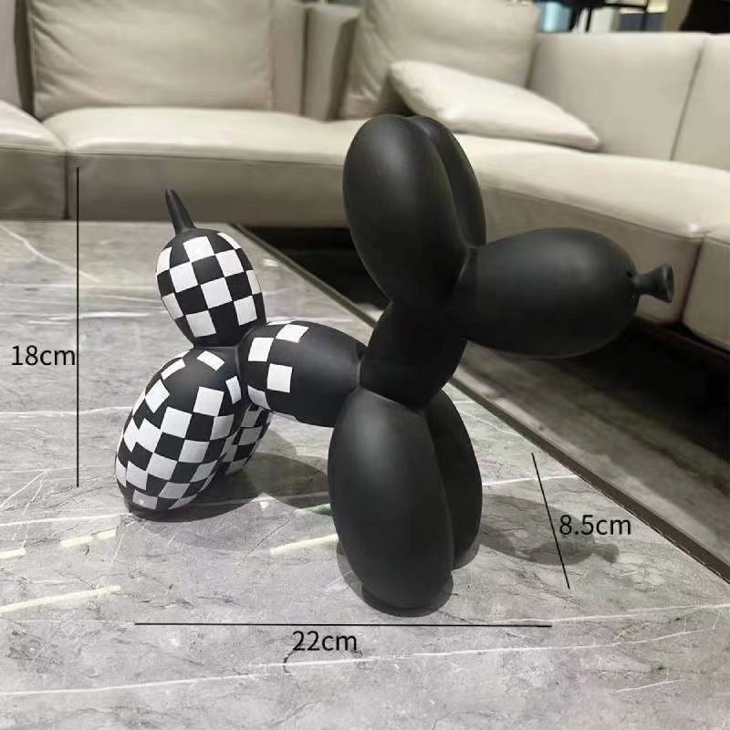 Nordic-inspired Modern Cross-Border Black-and-White Checkered Balloon Dog Ornament Home Decor Soft Furnishings Living Room Accessory Resin Craftwork