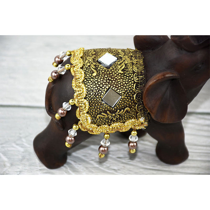 Home Decor Imitation Rosewood Grain Beaded Inlay Mirror Elephant Craft Ornament Unique Resin Elephant Desktop Ornament