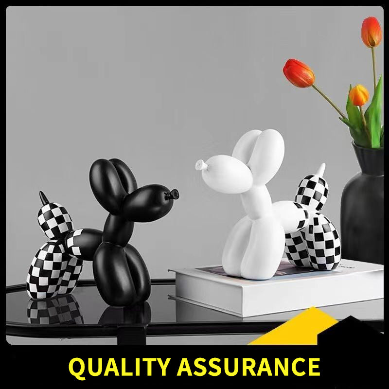Nordic-inspired Modern Cross-Border Black-and-White Checkered Balloon Dog Ornament Home Decor Soft Furnishings Living Room Accessory Resin Craftwork