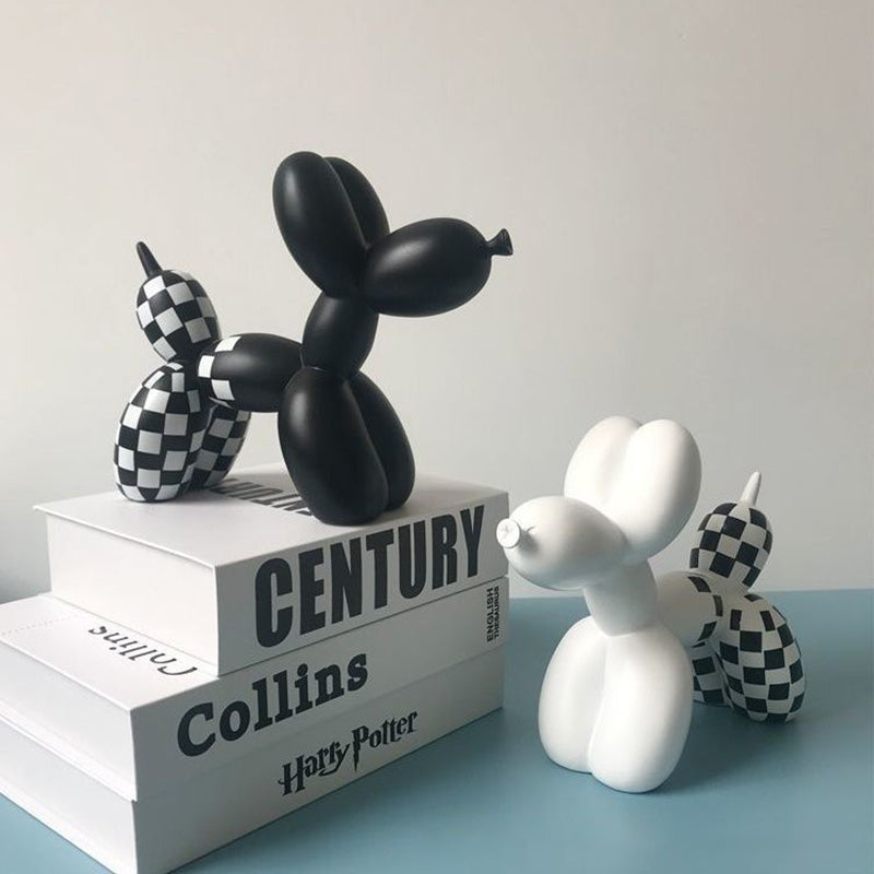 Nordic-inspired Modern Cross-Border Black-and-White Checkered Balloon Dog Ornament Home Decor Soft Furnishings Living Room Accessory Resin Craftwork