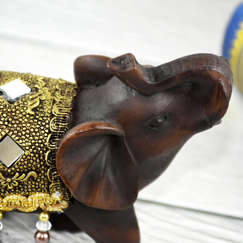 Home Decor Imitation Rosewood Grain Beaded Inlay Mirror Elephant Craft Ornament Unique Resin Elephant Desktop Ornament