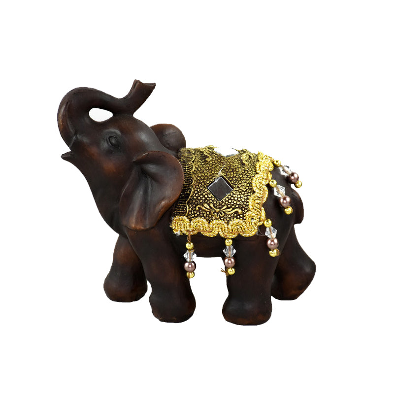 Home Decor Imitation Rosewood Grain Beaded Inlay Mirror Elephant Craft Ornament Unique Resin Elephant Desktop Ornament