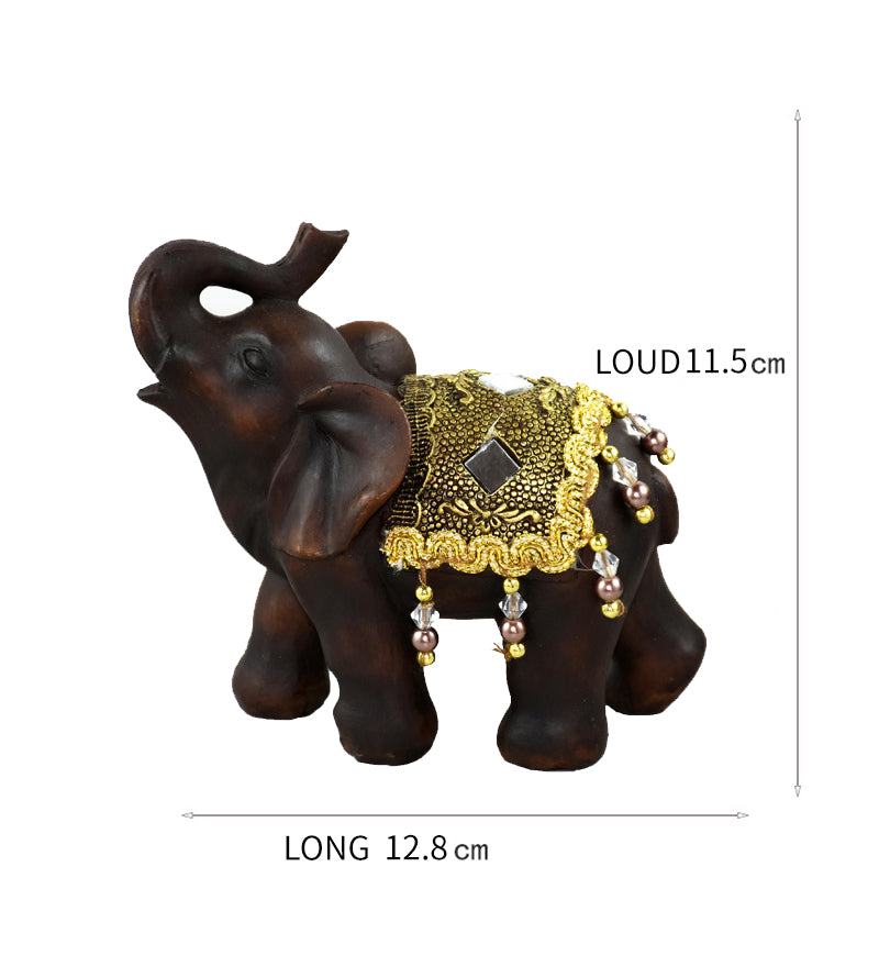 Home Decor Imitation Rosewood Grain Beaded Inlay Mirror Elephant Craft Ornament Unique Resin Elephant Desktop Ornament