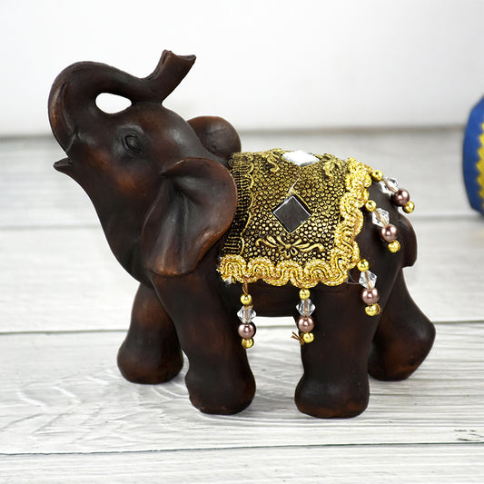 Home Decor Imitation Rosewood Grain Beaded Inlay Mirror Elephant Craft Ornament Unique Resin Elephant Desktop Ornament