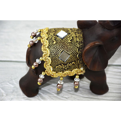 Home Decor Imitation Rosewood Grain Beaded Inlay Mirror Elephant Craft Ornament Unique Resin Elephant Desktop Ornament