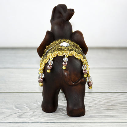 Home Decor Imitation Rosewood Grain Beaded Inlay Mirror Elephant Craft Ornament Unique Resin Elephant Desktop Ornament